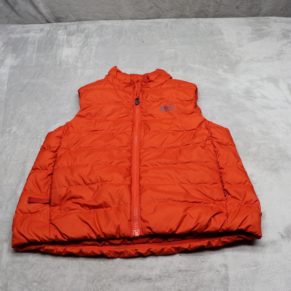 REI Coop Down Vest Boys Medium Orange Insulated Full Zip Quilted Puffer Outdoor